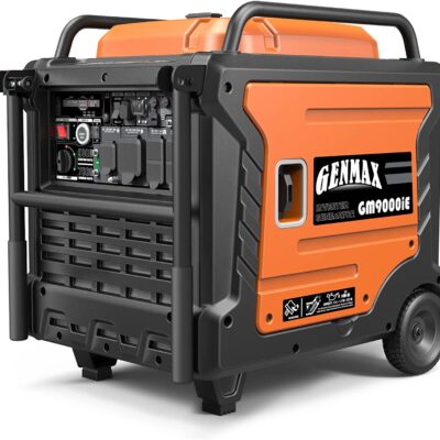 GENMAX Portable Inverter Generator, 9000W Super Quiet Gas Powered Engine with Parallel Capability, Remote/Electric Start, Digital display,EPA Compliant，CO Alarm Ideal for Home backup power (GM9000iE)